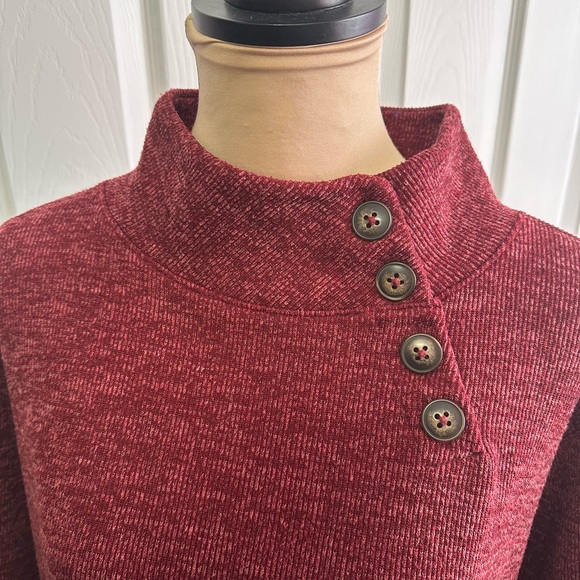 St. John's Bay Burgundy Knit Sweater with Buttons - Picture 2 of 6